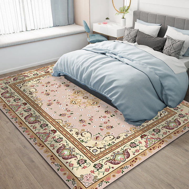 Lisslune | Persian Moroccan rug in yellow medallion floral leaf pattern rug polyester washable rug for home decor