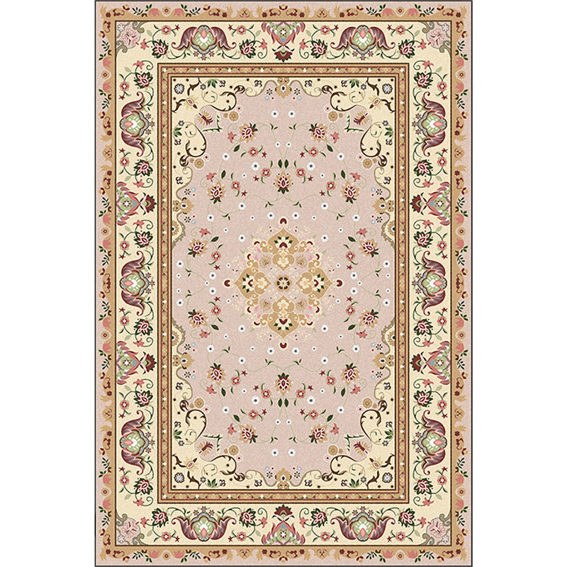 Lisslune | Persian Moroccan rug in yellow medallion floral leaf pattern rug polyester washable rug for home decor