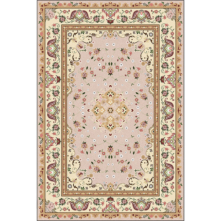 Lisslune | Persian Moroccan rug in yellow medallion floral leaf pattern rug polyester washable rug for home decor