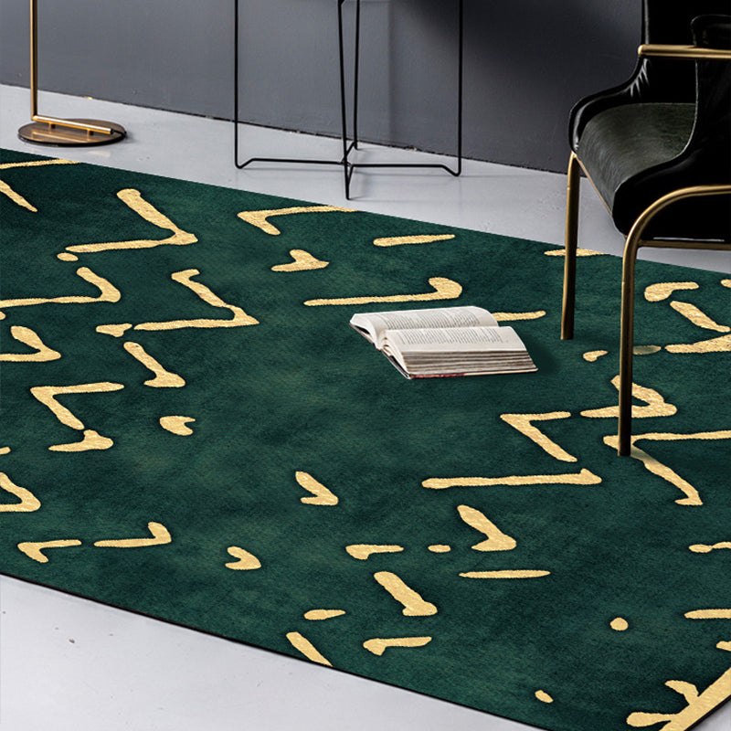 Lisslune | Novelty Living Room Rug in green geometric line pattern Rug Polyester pet-friendly area rug