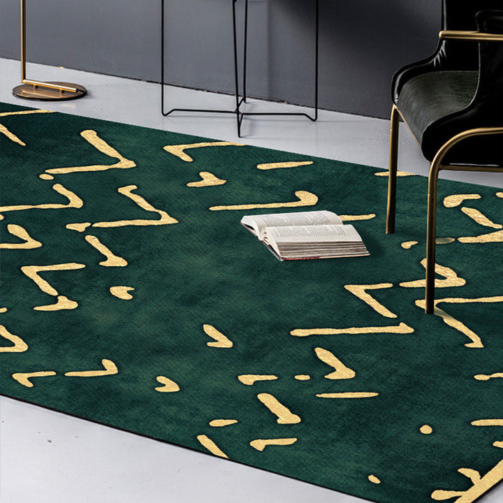 Lisslune | Novelty Living Room Rug in green geometric line pattern Rug Polyester pet-friendly area rug