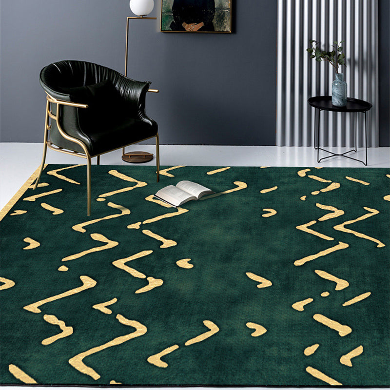 Lisslune | Novelty Living Room Rug in green geometric line pattern Rug Polyester pet-friendly area rug