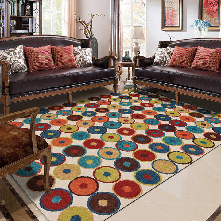 Lisslune | Nordic Novelty Rug in Red and Yellow Geometry Circle Dots Wave Pattern Rug Polyester Pet Friendly Rug for Home Decor