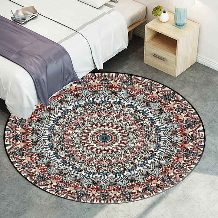 Lisslune | Brown Moroccan Carpet Polyester floral printed carpet washable non-slip backing rug for living room
