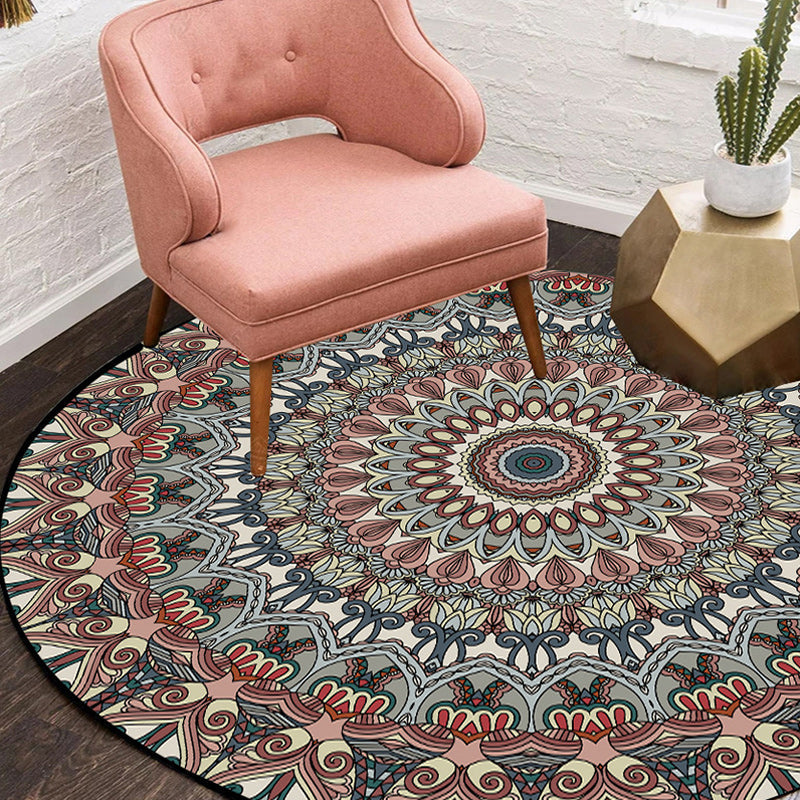 Lisslune | Brown Moroccan Carpet Polyester floral printed carpet washable non-slip backing rug for living room
