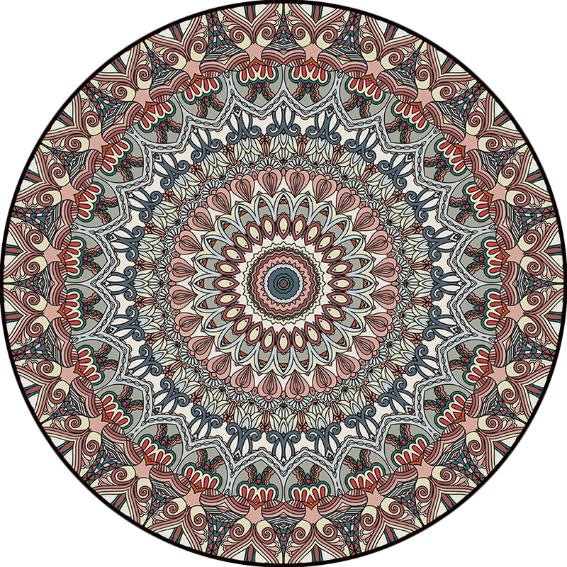 Lisslune | Brown Moroccan Carpet Polyester floral printed carpet washable non-slip backing rug for living room