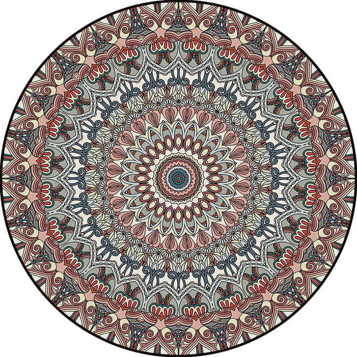 Lisslune | Brown Moroccan Carpet Polyester floral printed carpet washable non-slip backing rug for living room