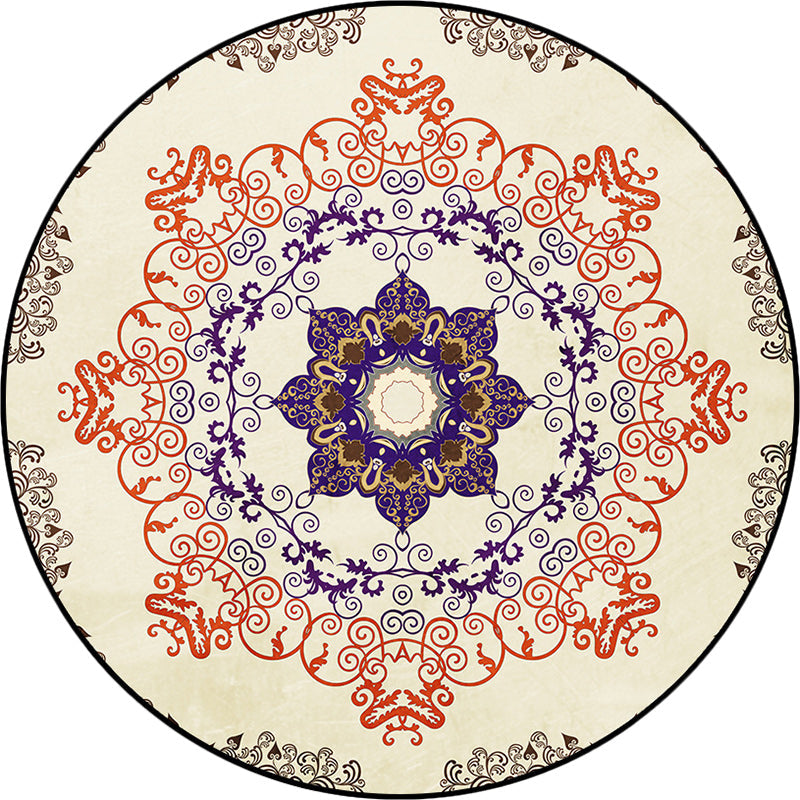 Lisslune | Orange Moroccan Carpet Polyester Medallion Print Carpet Washable Non-Slip Back Carpet for Living Room
