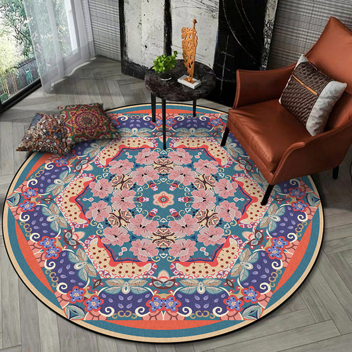 Lisslune | Vintage medallion pattern rug with floral pink and purple tribal rug washable polyester non-slip back rug for the living room