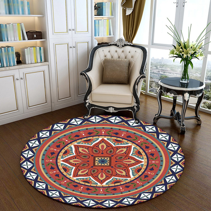 Lisslune | Persian Medallion Pattern Carpet Red Polyester Carpet Machine Washable Non-slip Carpet for the Bedroom