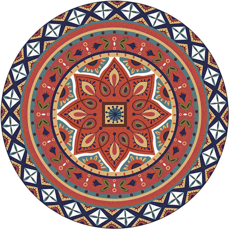 Lisslune | Persian Medallion Pattern Carpet Red Polyester Carpet Machine Washable Non-slip Carpet for the Bedroom
