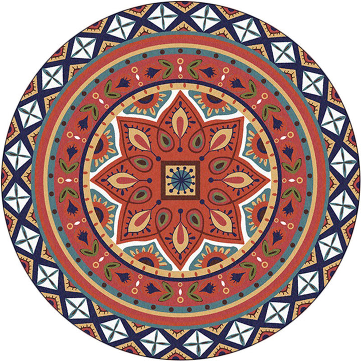 Lisslune | Persian Medallion Pattern Carpet Red Polyester Carpet Machine Washable Non-slip Carpet for the Bedroom