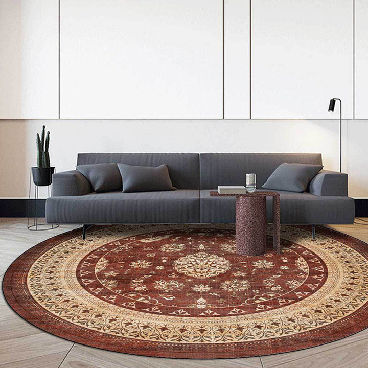 Lisslune | Persian Medallion Design Rug Brown Polyester Carpet Machine Washable Non-Slip Area Rug for Bedroom