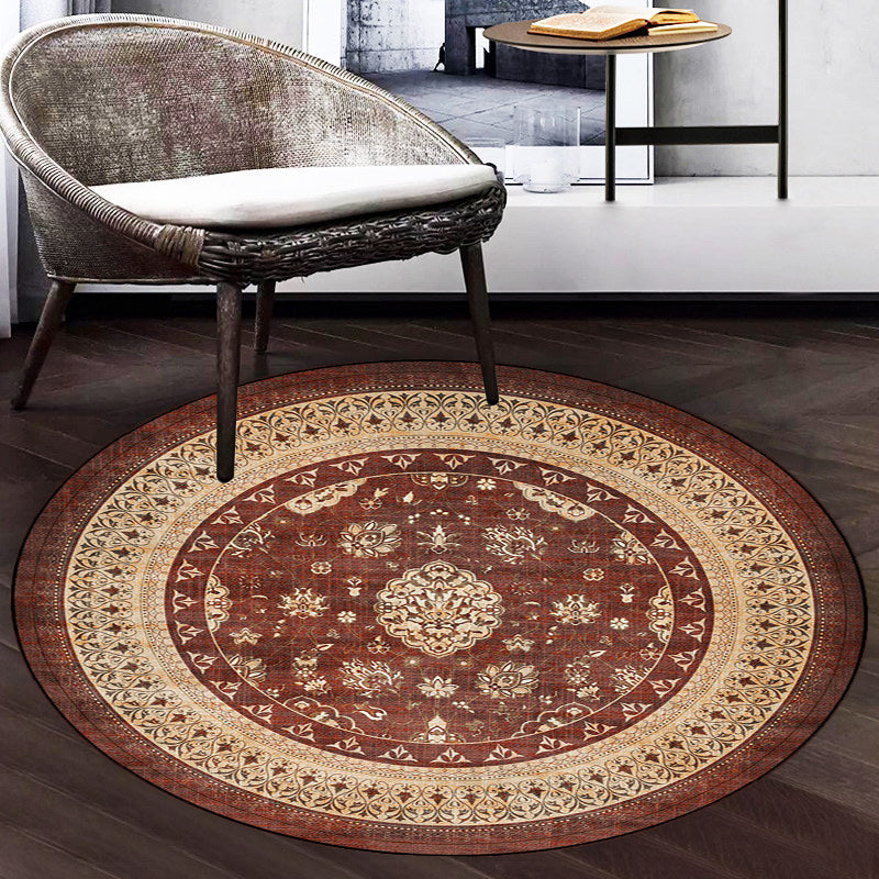 Lisslune | Persian Medallion Design Rug Brown Polyester Carpet Machine Washable Non-Slip Area Rug for Bedroom
