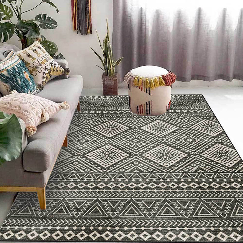 Lisslune | Americana Southwestern Rug in Gray Geometric Diamond Stripe Pattern Rug Polyester Non-Slip Rug for Home Decor