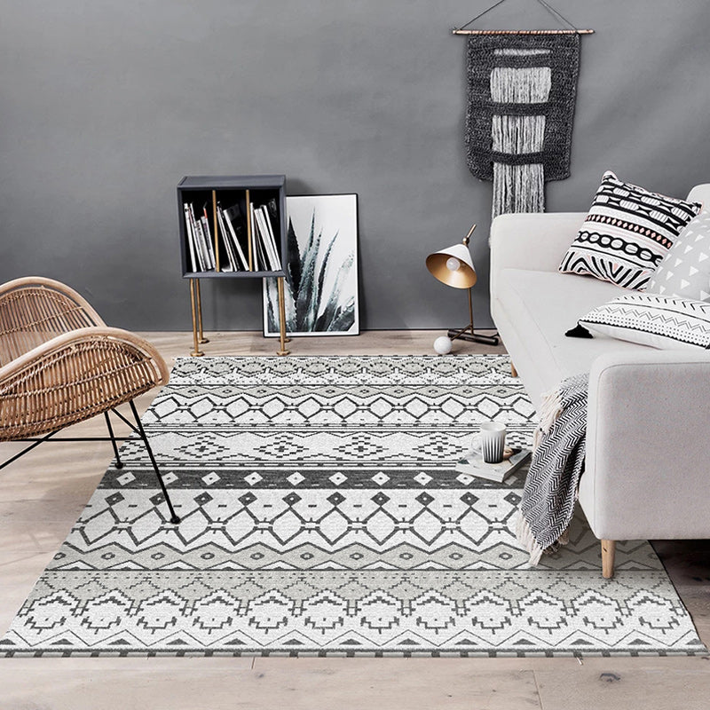 Lisslune | Gray Bedroom Rug Southeast-Geometric Diamond Pattern Area Rug Polyester Stain Resistant Pet Friendly Rug