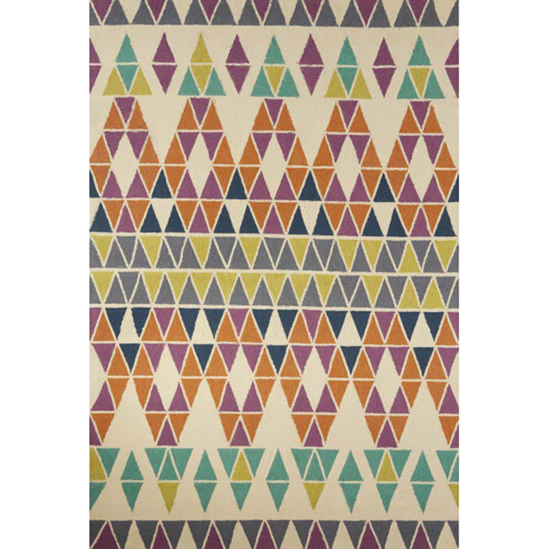 Lisslune | Southwest living room rug in ivory colored geometric triangle print rug machine washable polyester carpet
