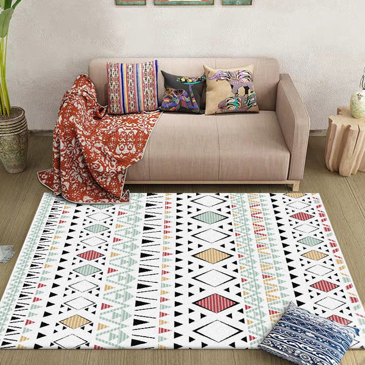 Lisslune | American Southwest Rug with White Geometric Diamond Pattern Rug Polyester Non-Slip Rug for Home Decor