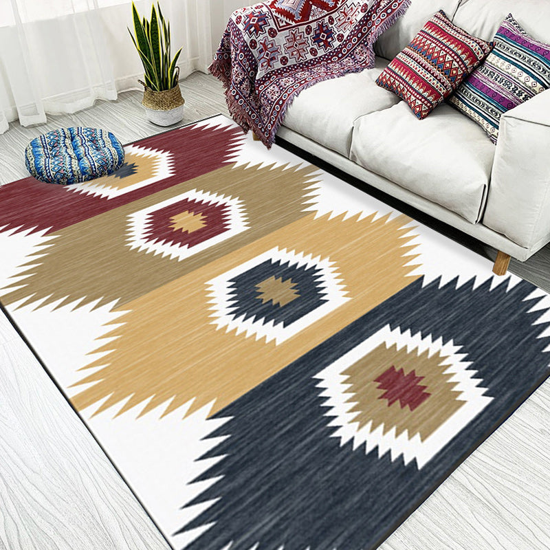 Lisslune | White and brown bedroom carpet with southwestern geometric pattern, area rug made of polyester with non-slip backing