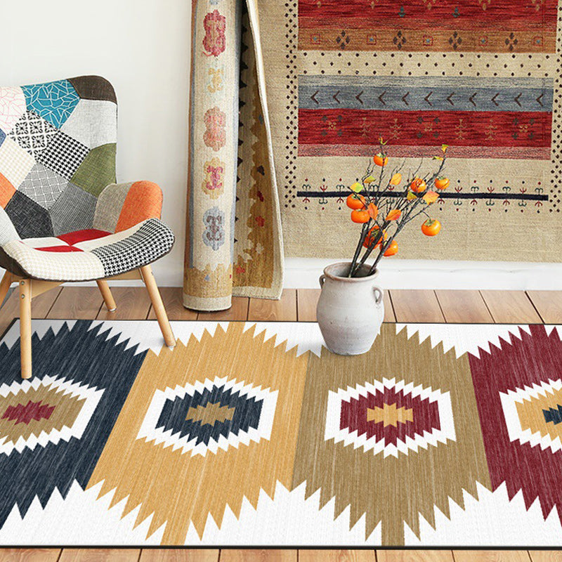Lisslune | White and brown bedroom carpet with southwestern geometric pattern, area rug made of polyester with non-slip backing