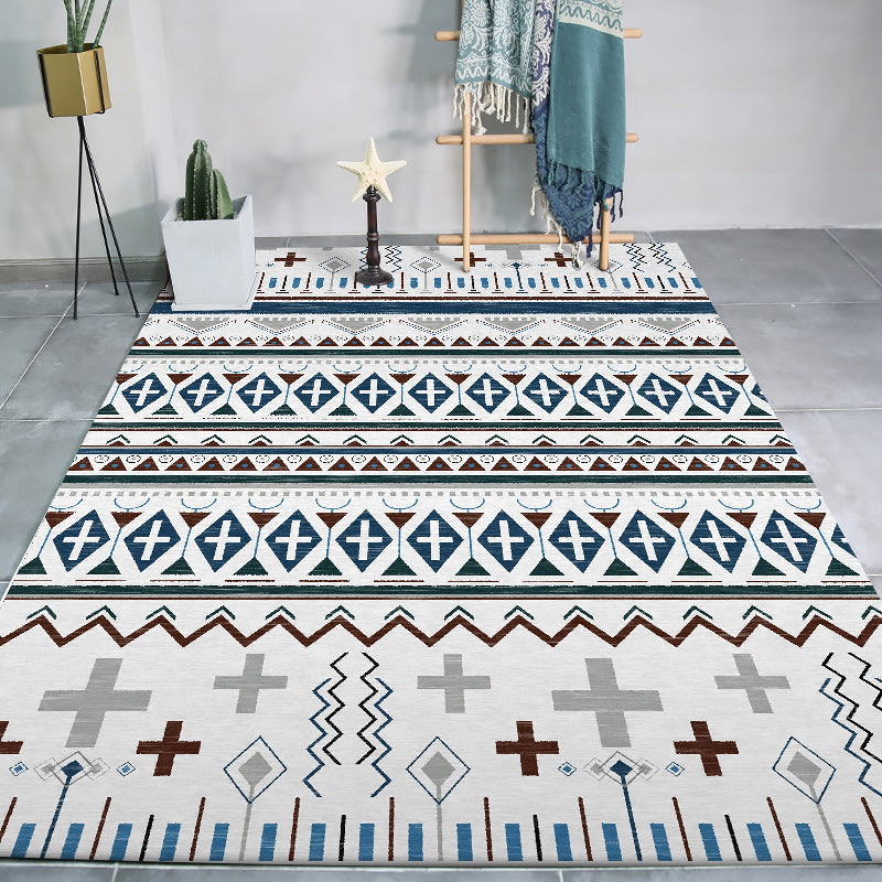 Lisslune | Tribal Southwestern rug with white geometric cross pattern rug polyester pet-friendly rug for home decor