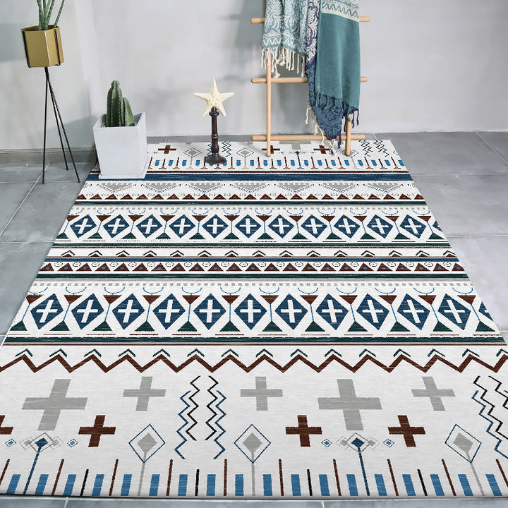 Lisslune | Tribal Southwestern rug with white geometric cross pattern rug polyester pet-friendly rug for home decor