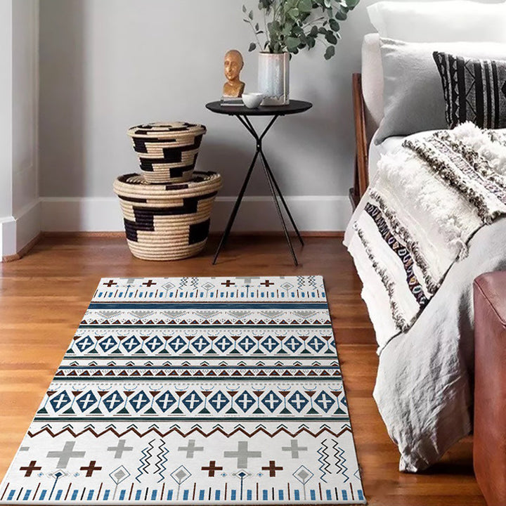 Lisslune | Tribal Southwestern rug with white geometric cross pattern rug polyester pet-friendly rug for home decor