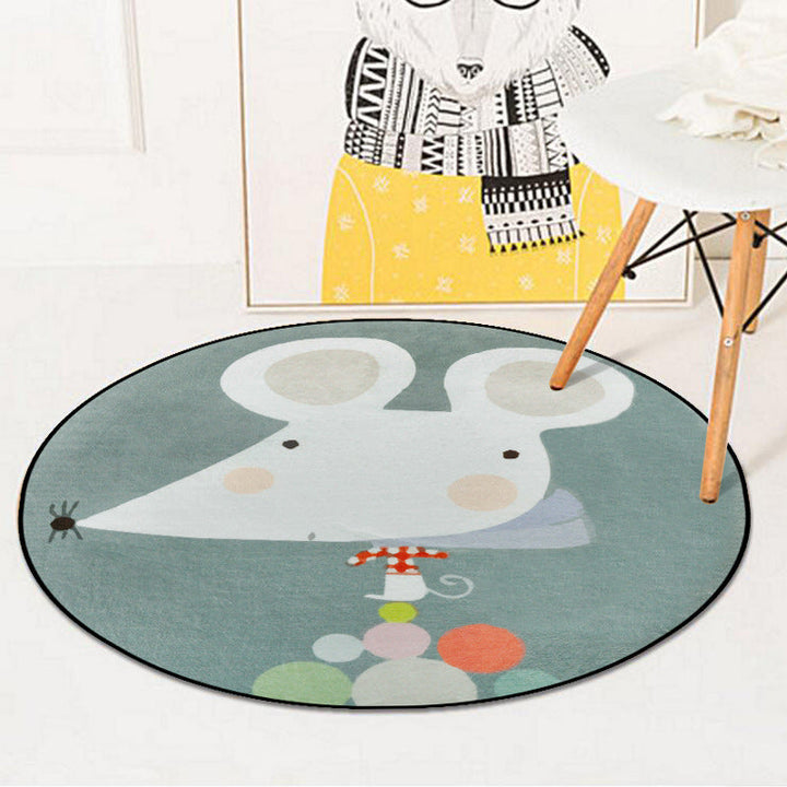 Lisslune | Kids Room Carpet in Pink and Blue Animal Mouse Lion Mermaid Whale Print Carpet Polyester Machine Washable Carpet