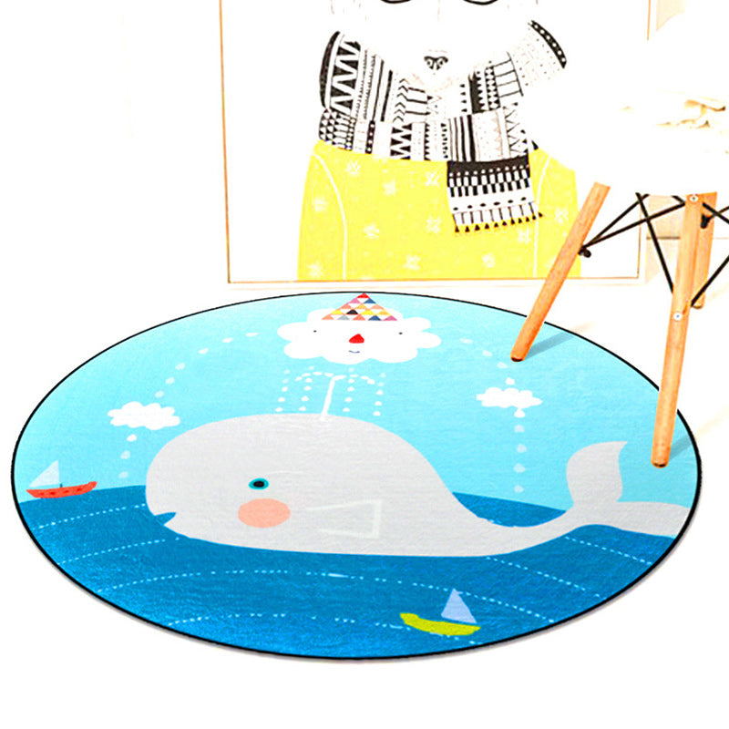 Lisslune | Kids Room Carpet in Pink and Blue Animal Mouse Lion Mermaid Whale Print Carpet Polyester Machine Washable Carpet