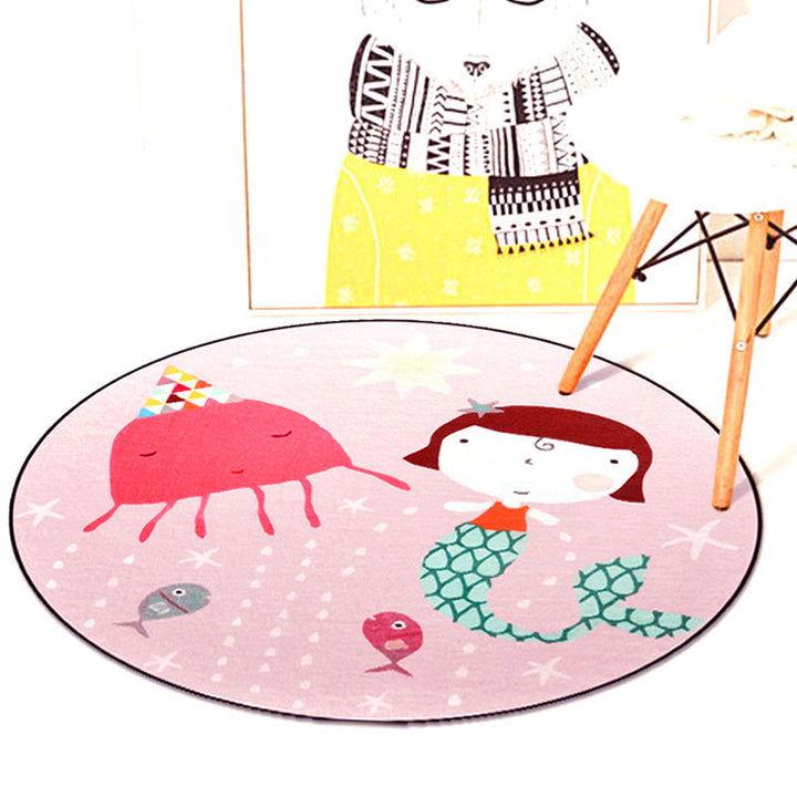 Lisslune | Kids Room Carpet in Pink and Blue Animal Mouse Lion Mermaid Whale Print Carpet Polyester Machine Washable Carpet