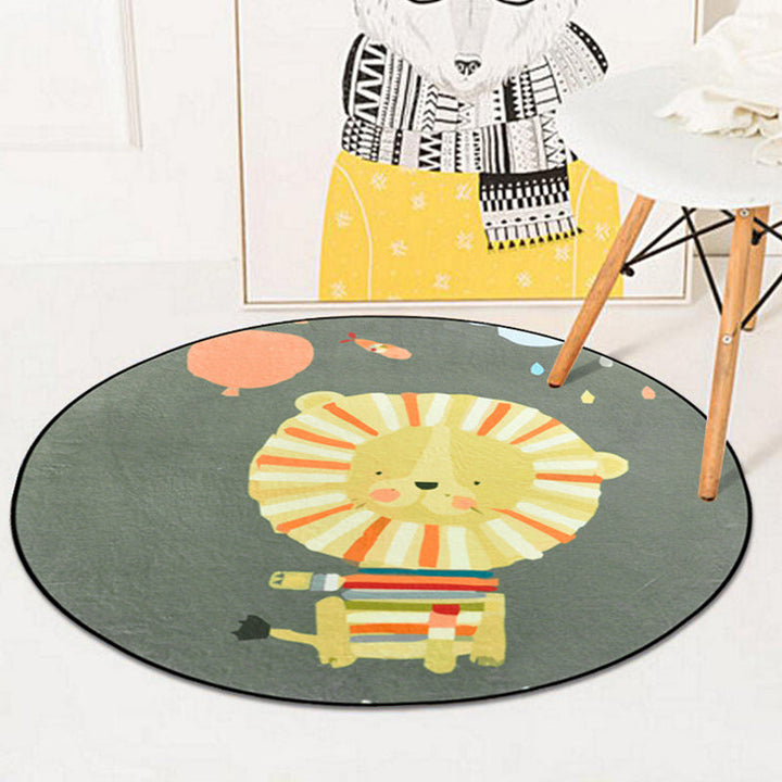 Lisslune | Kids Room Carpet in Pink and Blue Animal Mouse Lion Mermaid Whale Print Carpet Polyester Machine Washable Carpet