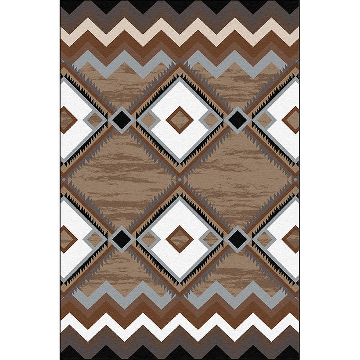 Lisslune | Brown Bedroom Carpet Southwestern Geometric Diamond Wave Pattern Area Rug Polyester Non-Slip Rug