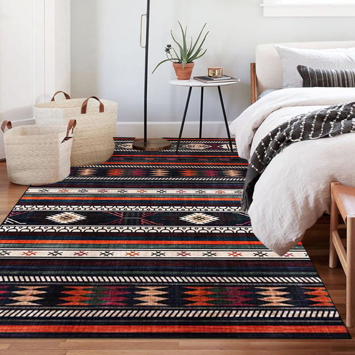 Lisslune | Tribal Southwest Rug in Black Geometric Stripe Pattern Rug Polyester Non-Slip Rug for Home Decor