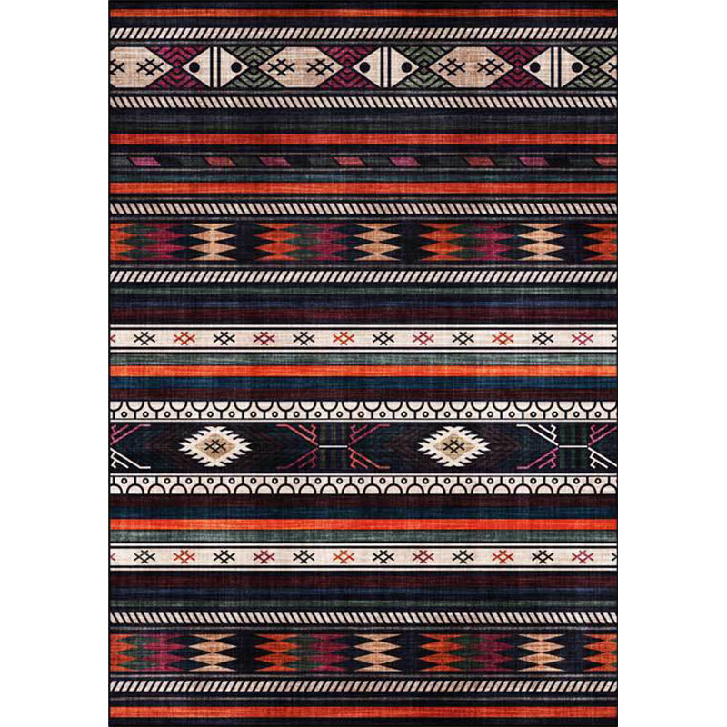 Lisslune | Tribal Southwest Rug in Black Geometric Stripe Pattern Rug Polyester Non-Slip Rug for Home Decor