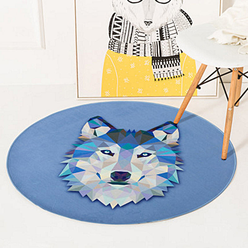 Lisslune | Green and Yellow Children's Room Carpet Children Animal Fawn Bear Wolf Cat Pattern Area Rug Polyester Non-Slip Back Carpet
