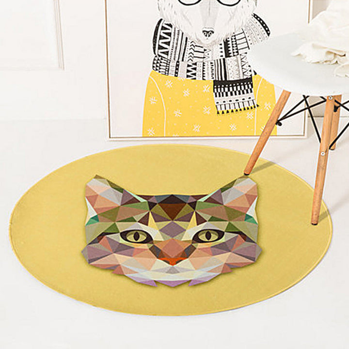 Lisslune | Green and Yellow Children's Room Carpet Children Animal Fawn Bear Wolf Cat Pattern Area Rug Polyester Non-Slip Back Carpet