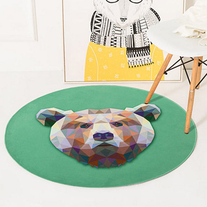 Lisslune | Green and Yellow Children's Room Carpet Children Animal Fawn Bear Wolf Cat Pattern Area Rug Polyester Non-Slip Back Carpet