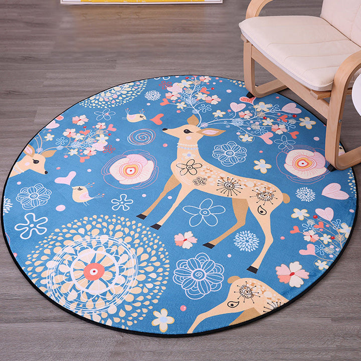 Lisslune | Children's room carpet in blue animal fawn floral pattern carpet polyester stain-resistant carpet