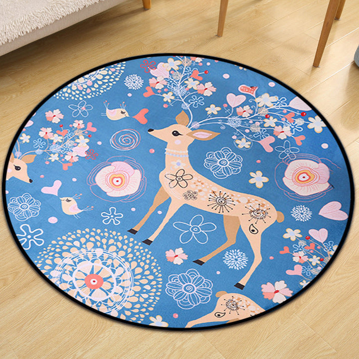 Lisslune | Children's room carpet in blue animal fawn floral pattern carpet polyester stain-resistant carpet