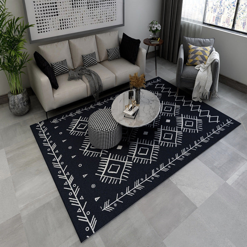 Lisslune | Black and brown southwestern carpet polyester tribal pattern carpet washable non-slip backing carpet for the living room
