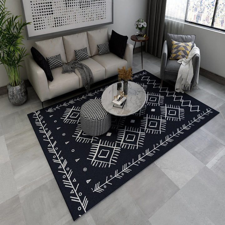 Lisslune | Black and brown southwestern carpet polyester tribal pattern carpet washable non-slip backing carpet for the living room