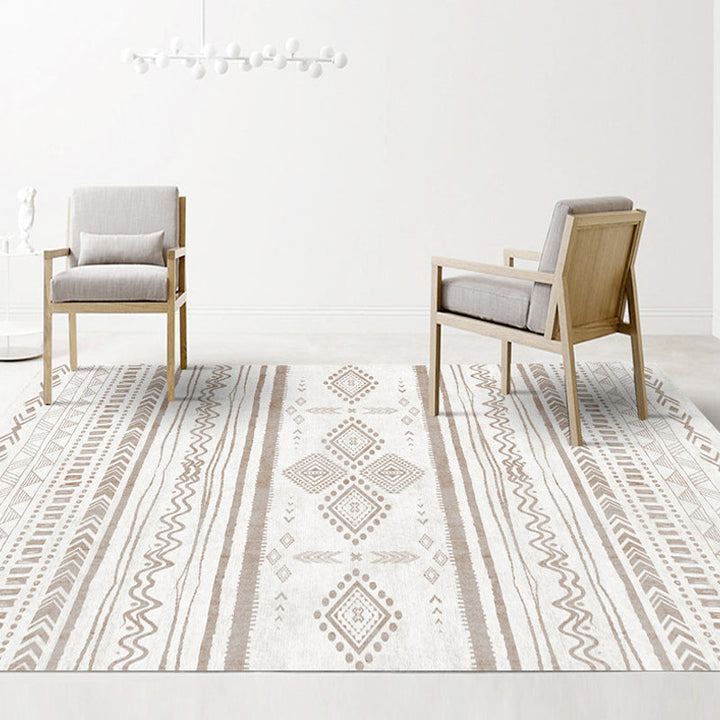 Lisslune | Black and brown southwestern carpet polyester tribal pattern carpet washable non-slip backing carpet for the living room