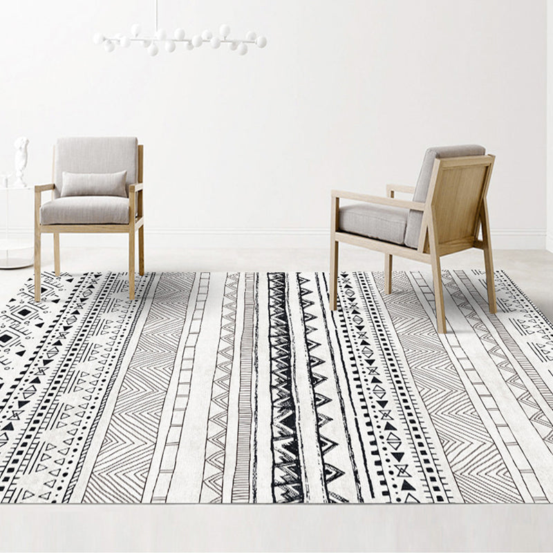 Lisslune | Black and brown southwestern carpet polyester tribal pattern carpet washable non-slip backing carpet for the living room