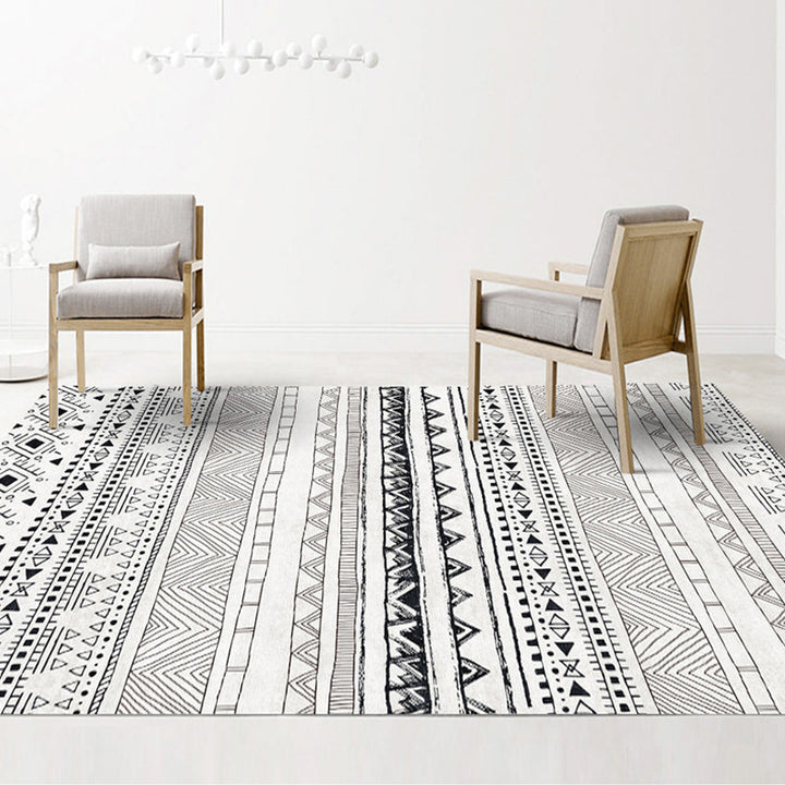 Lisslune | Black and brown southwestern carpet polyester tribal pattern carpet washable non-slip backing carpet for the living room