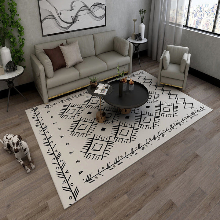 Lisslune | Classic Southwestern Pattern Carpet White Tribal Carpet Polyester Washable Non-Slip Back Carpet for Living Room
