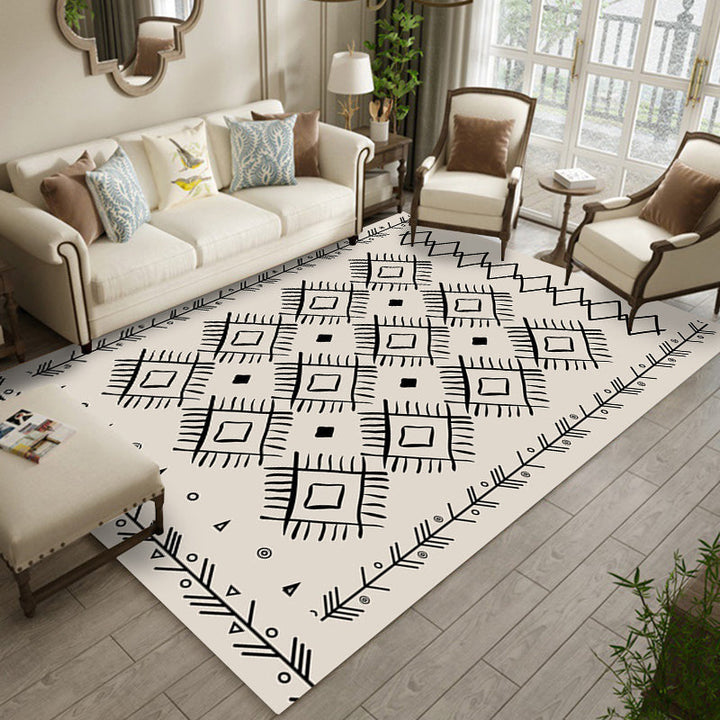 Lisslune | Classic Southwestern Pattern Carpet White Tribal Carpet Polyester Washable Non-Slip Back Carpet for Living Room