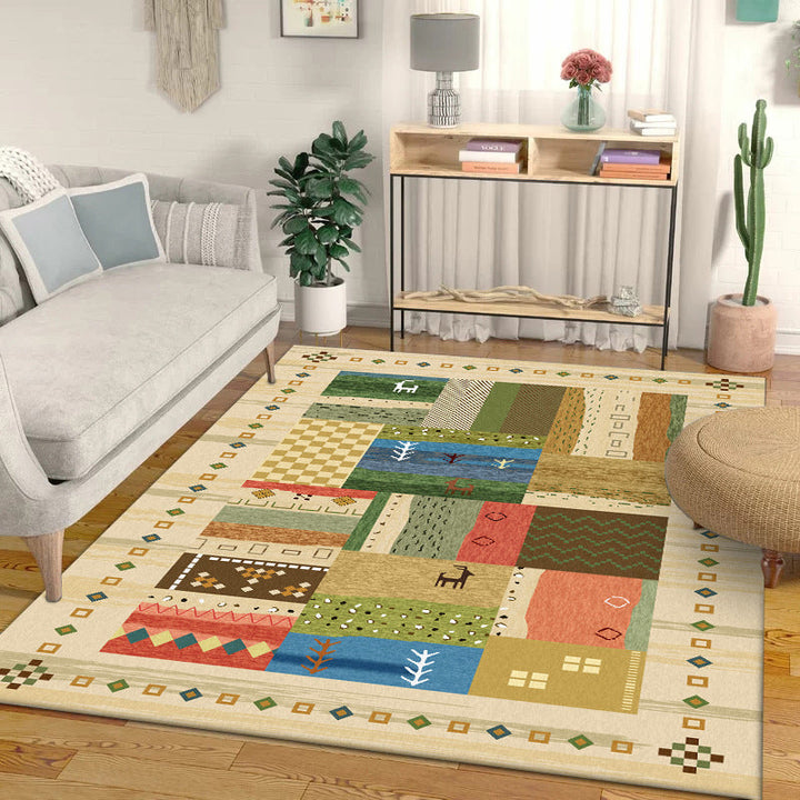 Lisslune | Americana Tribal Pattern Carpet Multi-Color Polyester Carpet Machine Washable Non-Slip Area Rug for Bedroom