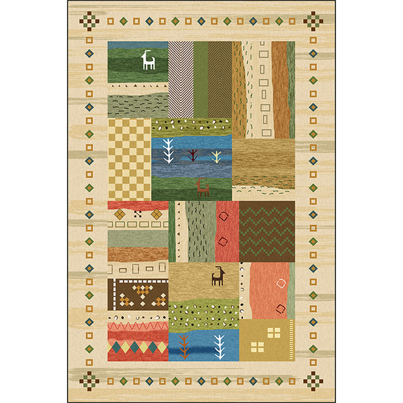 Lisslune | Americana Tribal Pattern Carpet Multi-Color Polyester Carpet Machine Washable Non-Slip Area Rug for Bedroom