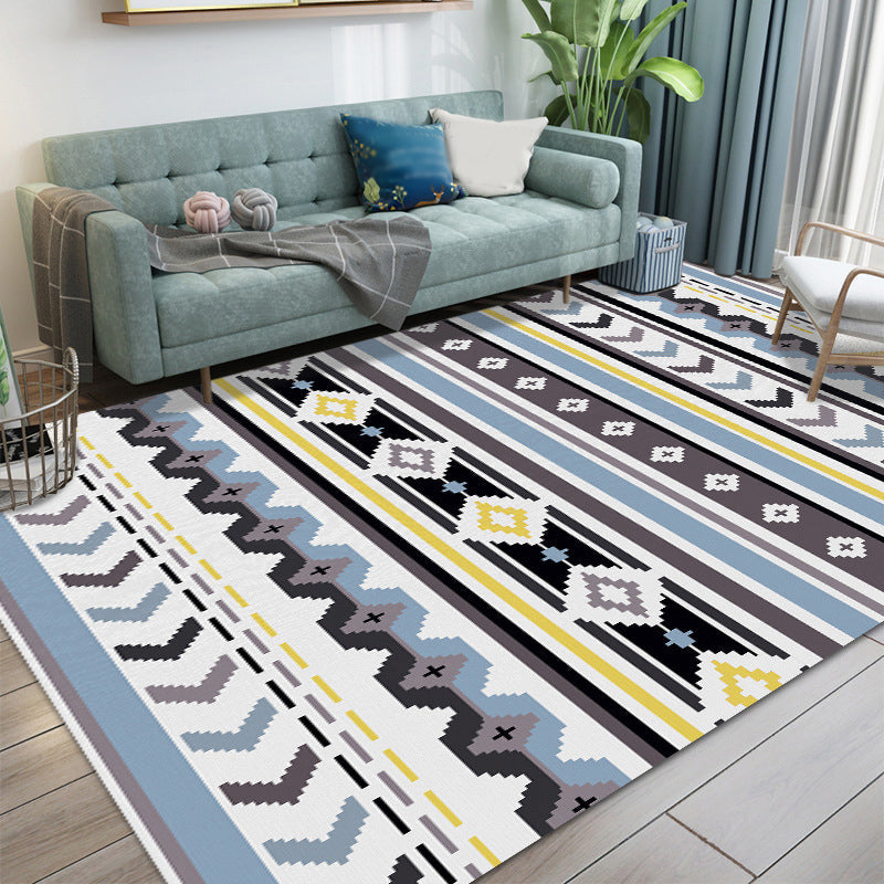 Lisslune | Americana Tribal Geometric Pattern Rug Black and Grey Polyester Rug Machine Washable Non-Slip Area Rug for Bedroom