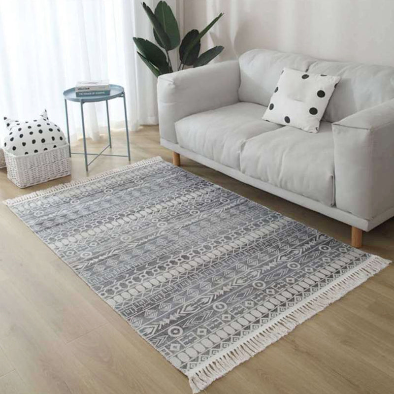 Lisslune | Classic Southwestern Geometric Pattern Rug Black and Brown Tribal Rug Linen Fringe Washable Rug for Living Room